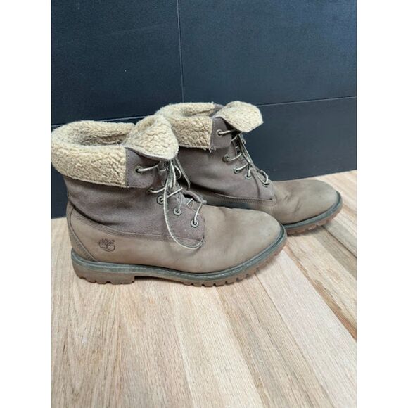 Timberland Women's Teddy Fleece Fold Boots Moto Waterproof Leather Gorpcore - Picture 9 of 10